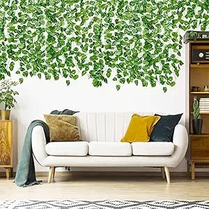 DELFINO Artificial Ivy Garland Fake Ivy Leaf Garland Plants Indoor & Outdoor Vine Hanging Christmas Wedding Wall Decorations for Home Kitchen Garden Office Artificial Ivy Foliage